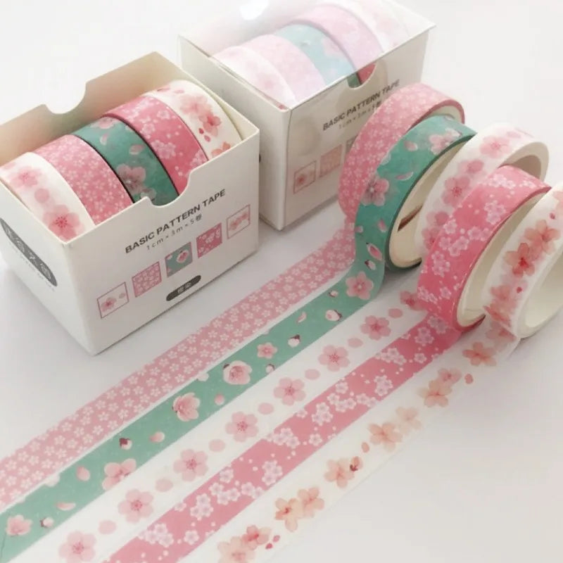Simples Market 5-piece washi tape set with pastel pink and mint floral patterns for journaling and crafts