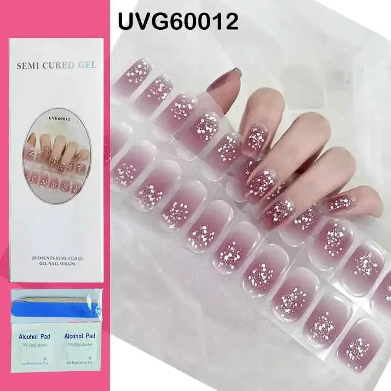 NailLux Semi Cured Nail Wraps For 16 To 20 Tips Easy Full Cover Adhesive Press On Nails Gel Finish UV LED Compatible