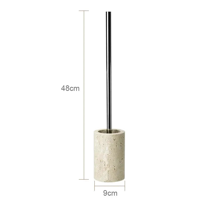 Beige travertine bathroom reed diffuser with stainless steel stem, 48 cm tall, 9 cm base diameter