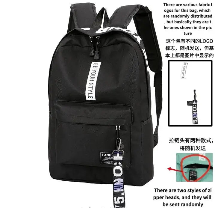 Backpack by Simples Market, black nylon unisex fashion trend bag with large capacity and front pocket