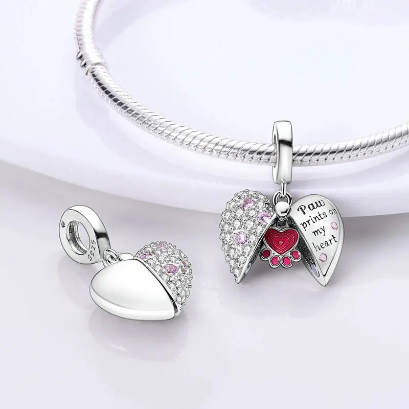 Pink Charms 925 Sterling Silver Heart Bow Perfume Bottle Charms Beads Pendants Fit Bracelet DIY Jewelry Making Women