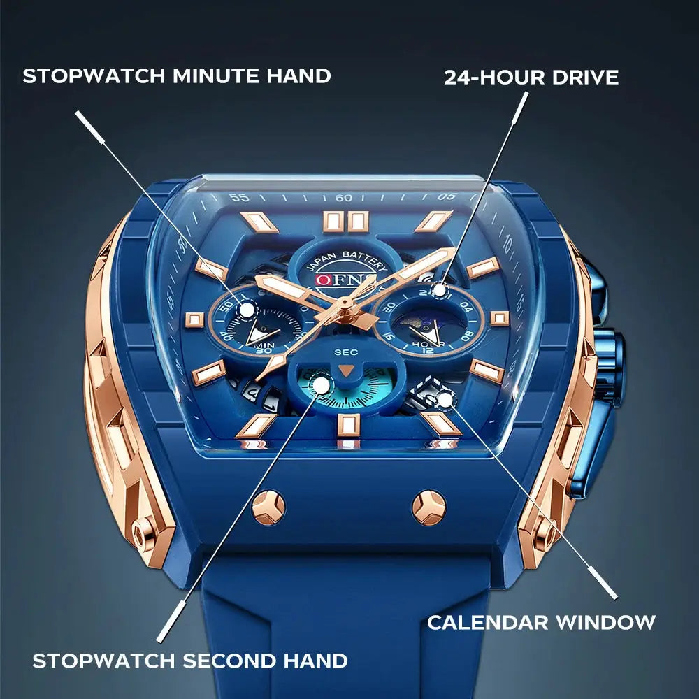 OFNS Mens Quartz Watch Waterproof Chronograph With Luminous Display And Silicone Strap Outdoor Luxury