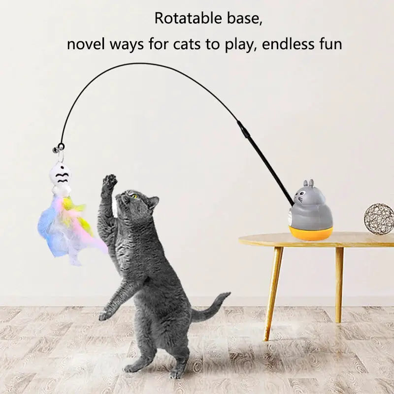 Interactive Cat Toy Feather Wand On Steel Wire Pole For Kitten Exercise And Mental Stimulation