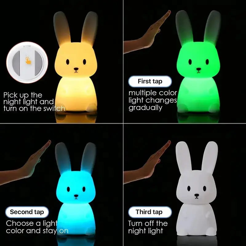 GlowRabbit Silicone Rabbit Night Light with Touch Sensor and Multiple Light Modes for Kids Room Nursery Home
