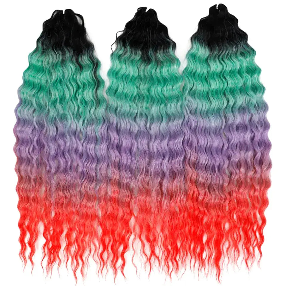 Crochet hair extensions Simples Market 22in ombre rainbow, synthetic, 3 bundles, ariel curl.