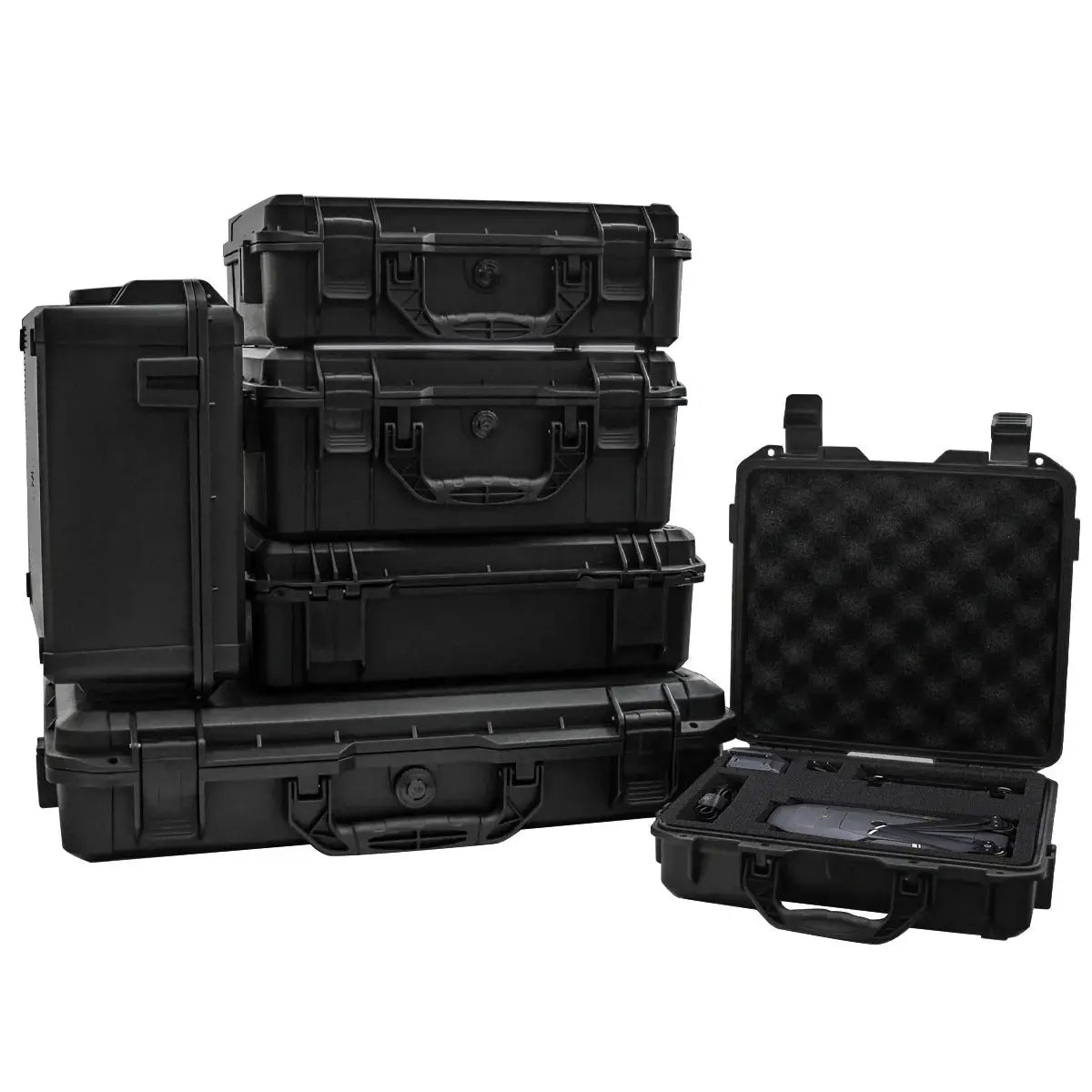 Simples Market hard-shell tool storage case set with foam padding; black, rugged, waterproof and shockproof