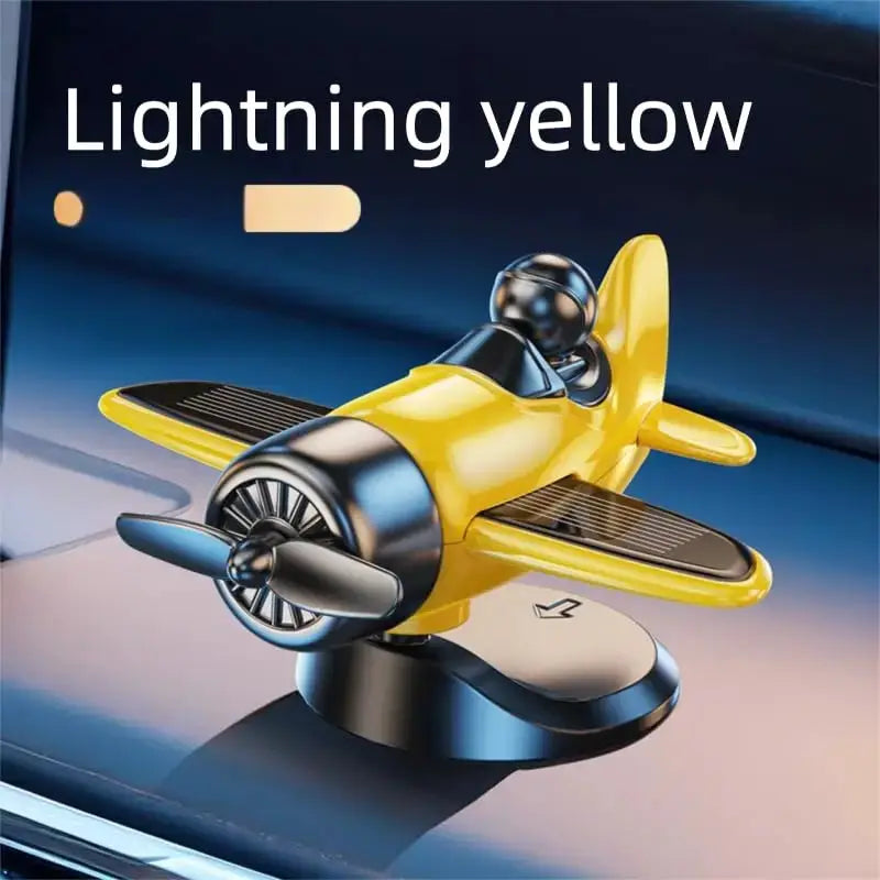 Simples Market yellow solar-powered rotating airplane dashboard ornament for cars, 360° spin
