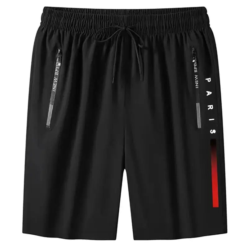 Men's black quick-dry breathable gym shorts with drawstring waist and zip pockets by Simples Market