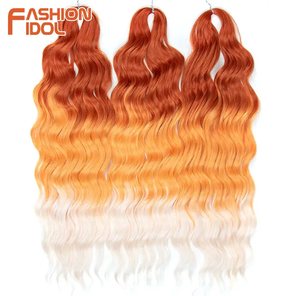 Anna 24-inch synthetic water-wave hair extensions, 3 bundles, ombre blonde to white, Fashion Idol