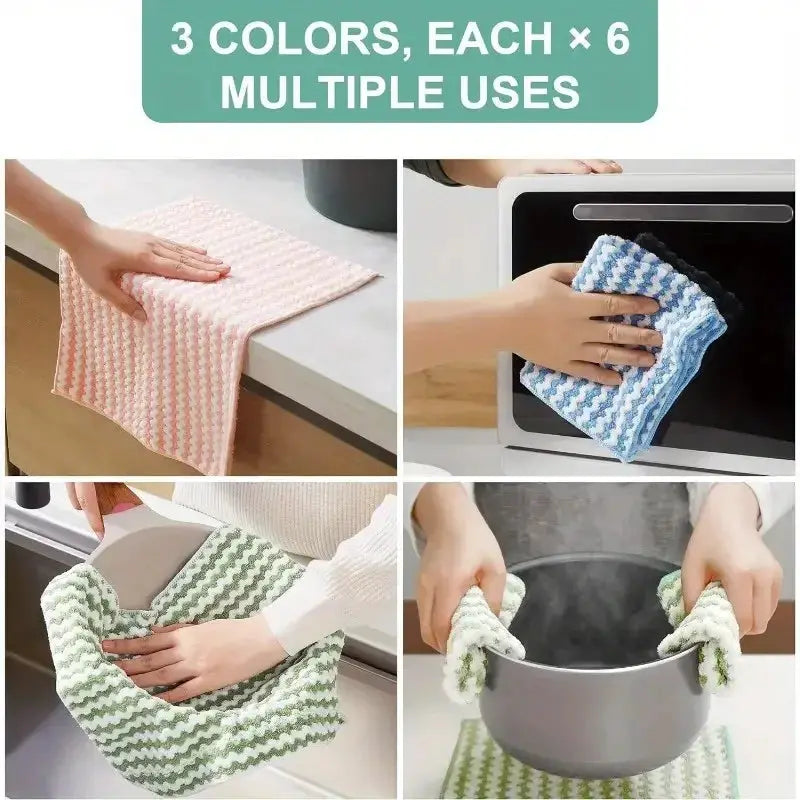 Dishcloth set of coral fleece thickened kitchen towels in pink, blue, and green for dishes, windows, and cookware