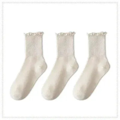 Cotton Ruffles Ankle Socks For Women Lolita Kawaii Korean Style Spring Black White 1 3 5 Pairs
