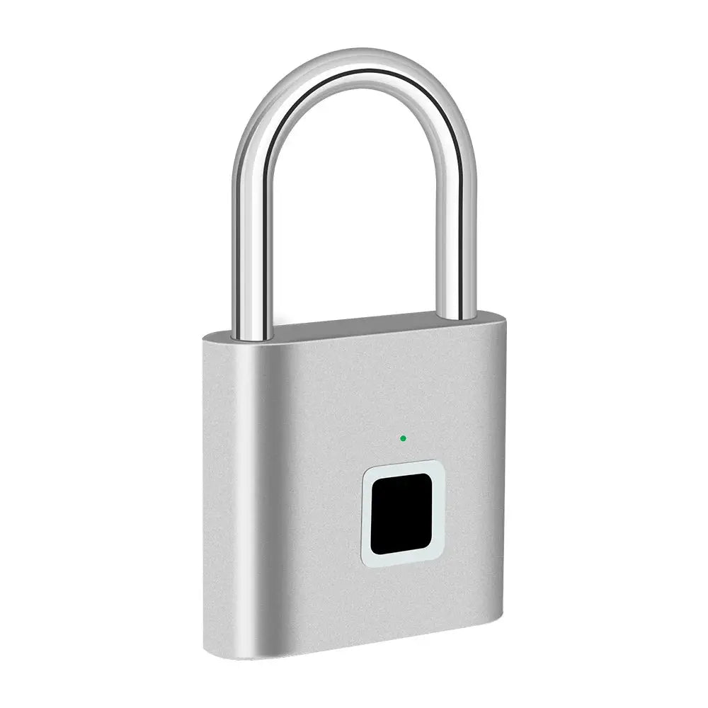 KERUI fingerprint padlock; USB charging, silver zinc body