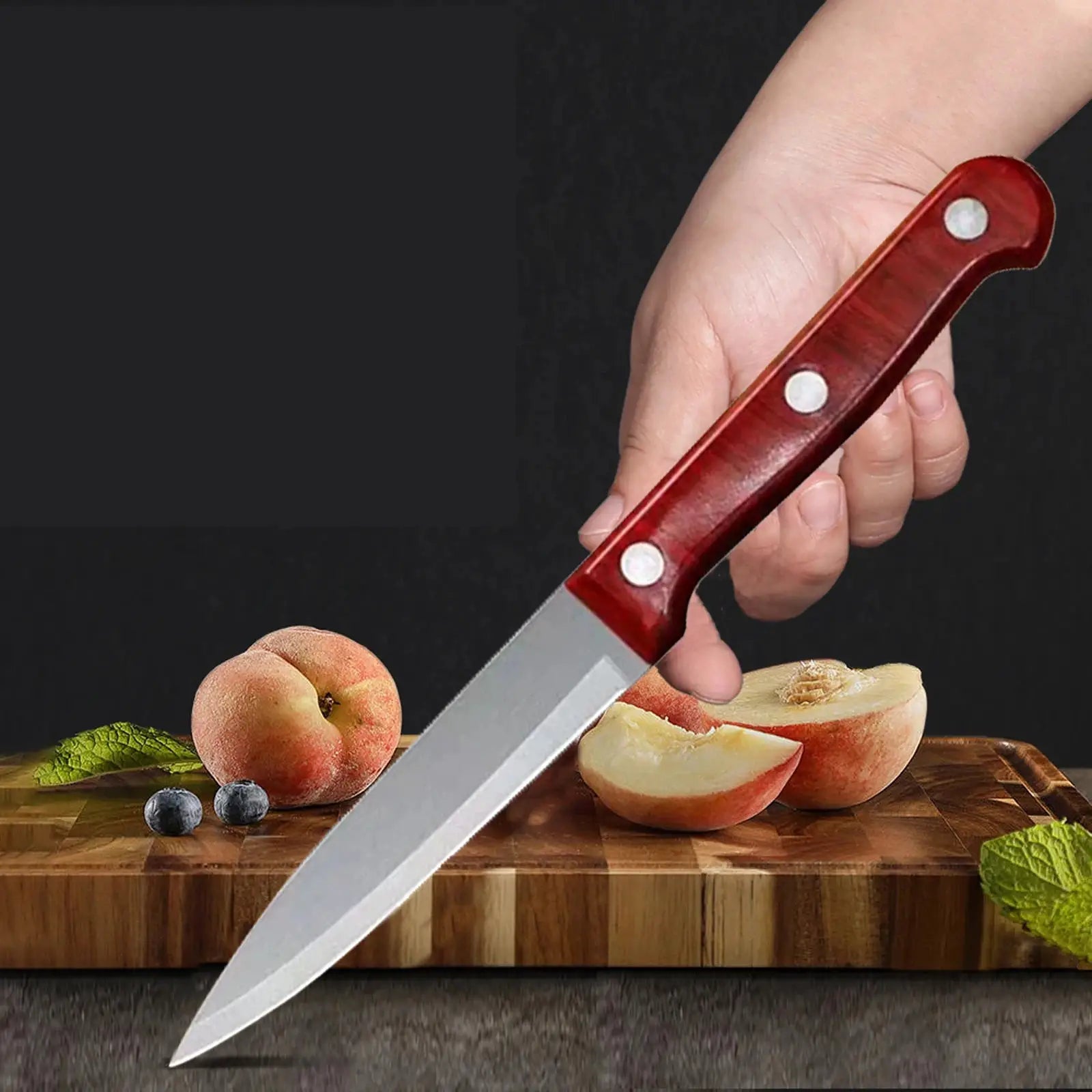 Sharp Stainless Steel Paring Knife With Imitation Wood Plastic Handle For Precise Home Cooking And Fruit Preparation