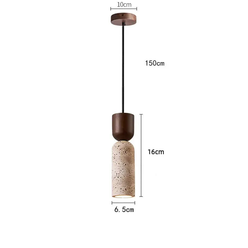 Bedside chandelier Simples Market; Japanese wabi-sabi style pendant with beige speckled shade and brown wood cap.