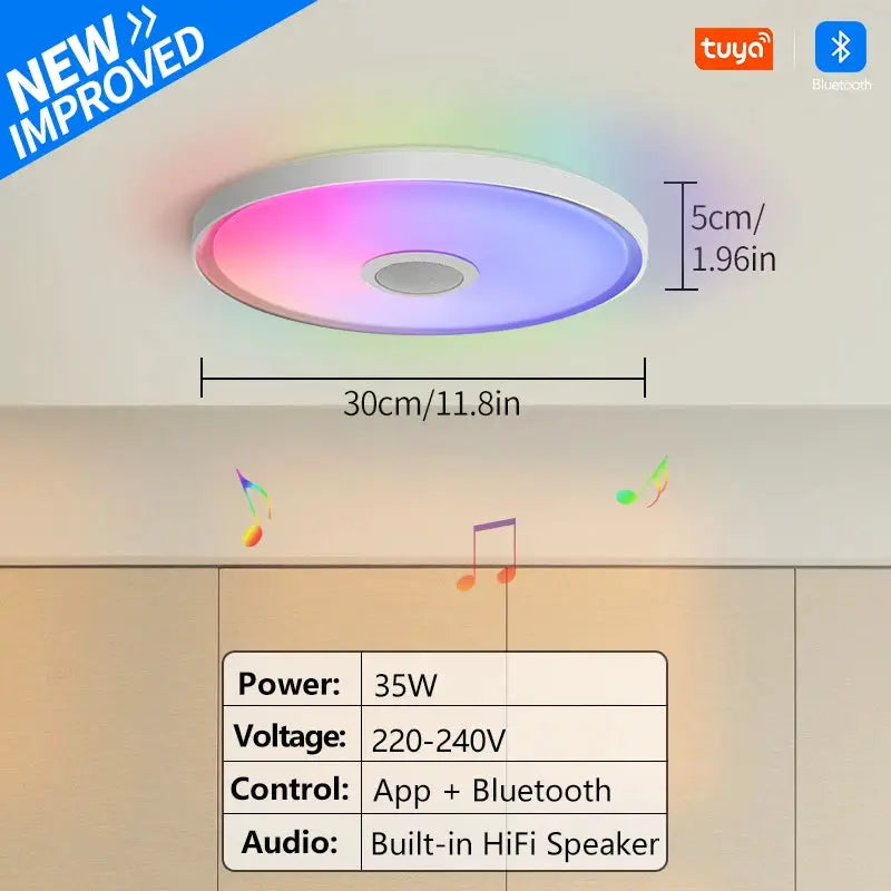 LED Smart Ceiling Lamp RGB with app and Bluetooth control, built-in HiFi speaker, 30cm diameter, Simples Market