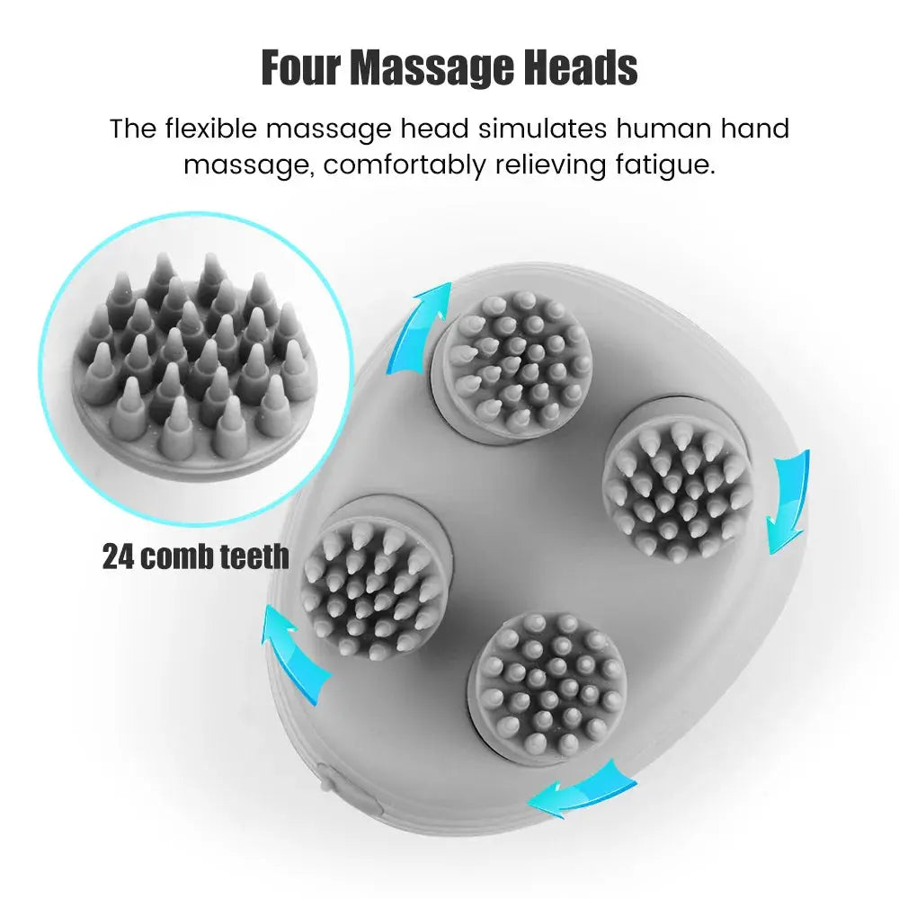 Simples Market electric scalp massager with four kneading heads on a gray base (24-tooth comb)