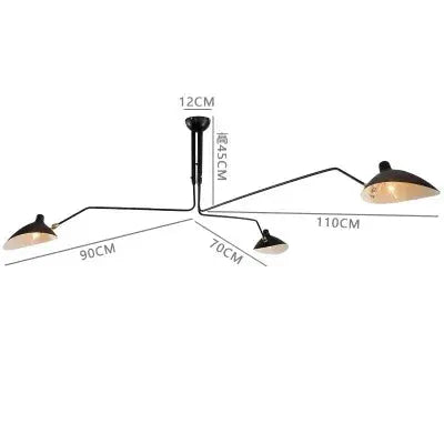 Four-arm black spider pendant light, LED ceiling lamp for living room and study
