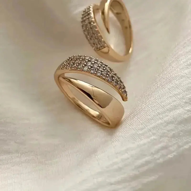 Gold Plated Sun Rings For Women Natural Stone Inlaid Hollow Metal Texture Trendy Jewelry Accessory