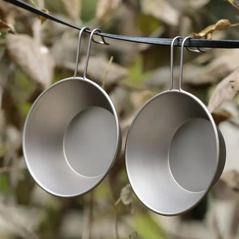 Tiartisan 260ml titanium Sierra camping bowls with fixed handles, two ultralight outdoor meal bowls