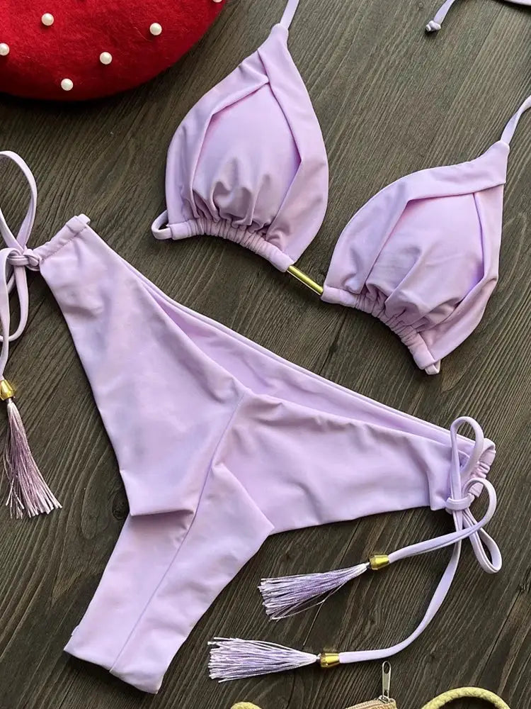Ruotongsept 2025 New Sexy 13 Color Triangle Bikini Set For Women Push Up Brazilian Swimwear Beachwear