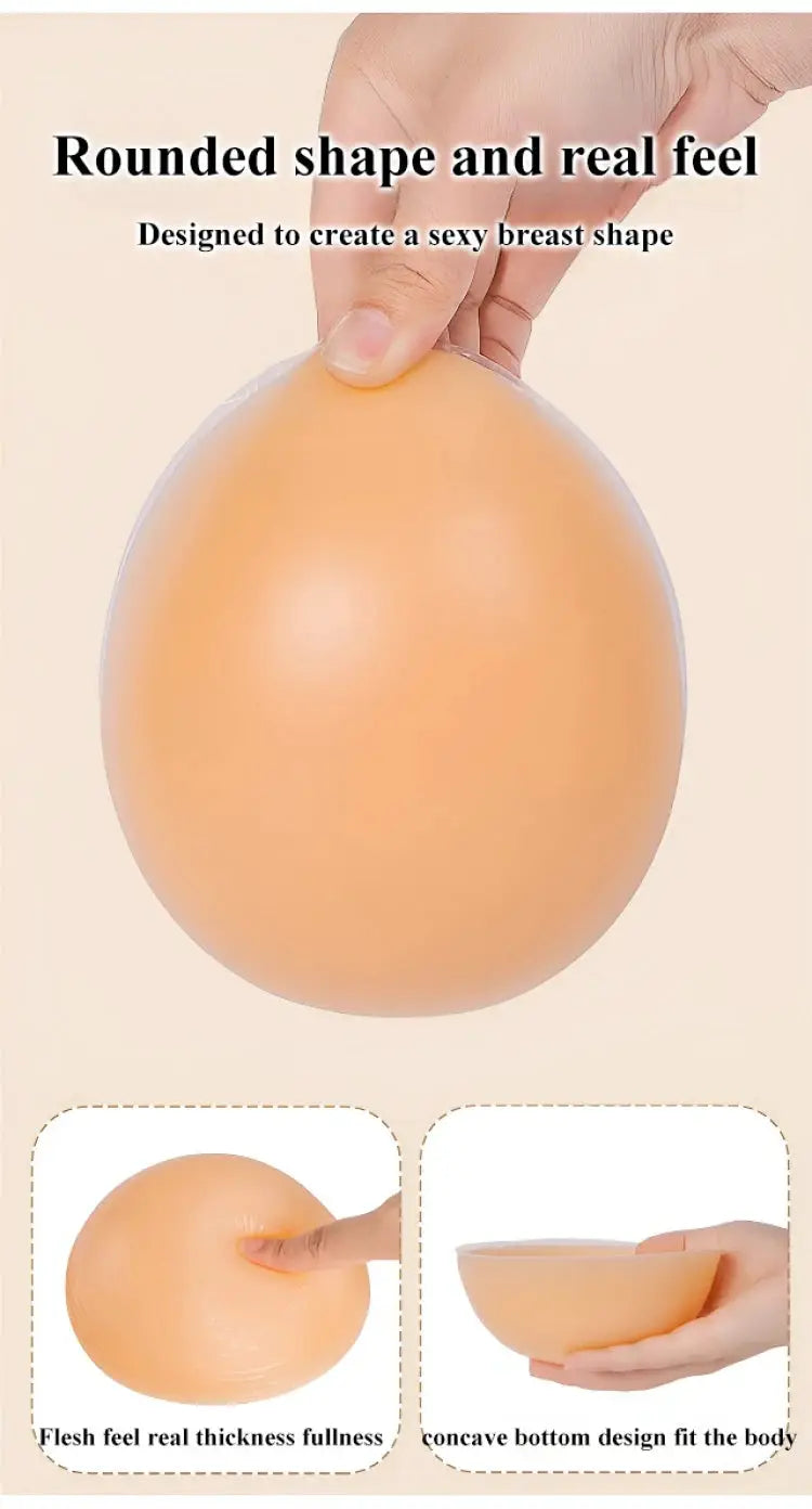 Simples Market silicone breast forms; flesh-toned rounded prosthesis with realistic feel and concave bottom design.