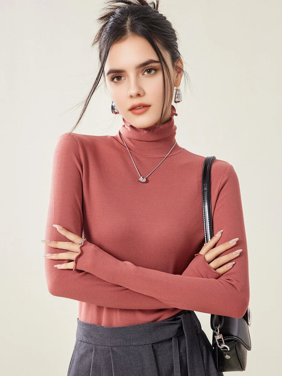 SuyaDream Women Silk Viscose Thermal Base Layer Top With Turtleneck For Warmth And Style