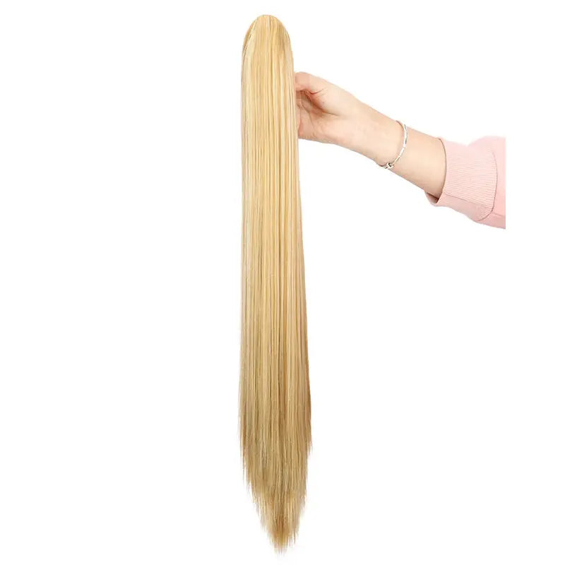 Simples Market 24-inch blonde synthetic clip-on ponytail hair extension, heat resistant, long straight