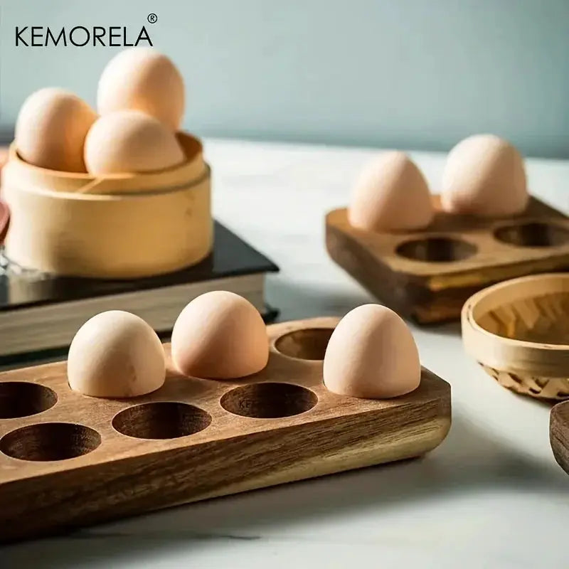 Kemorela Modern Wooden Egg Storage Box With Multi Compartment Kitchen Organizer For Fresh Eggs