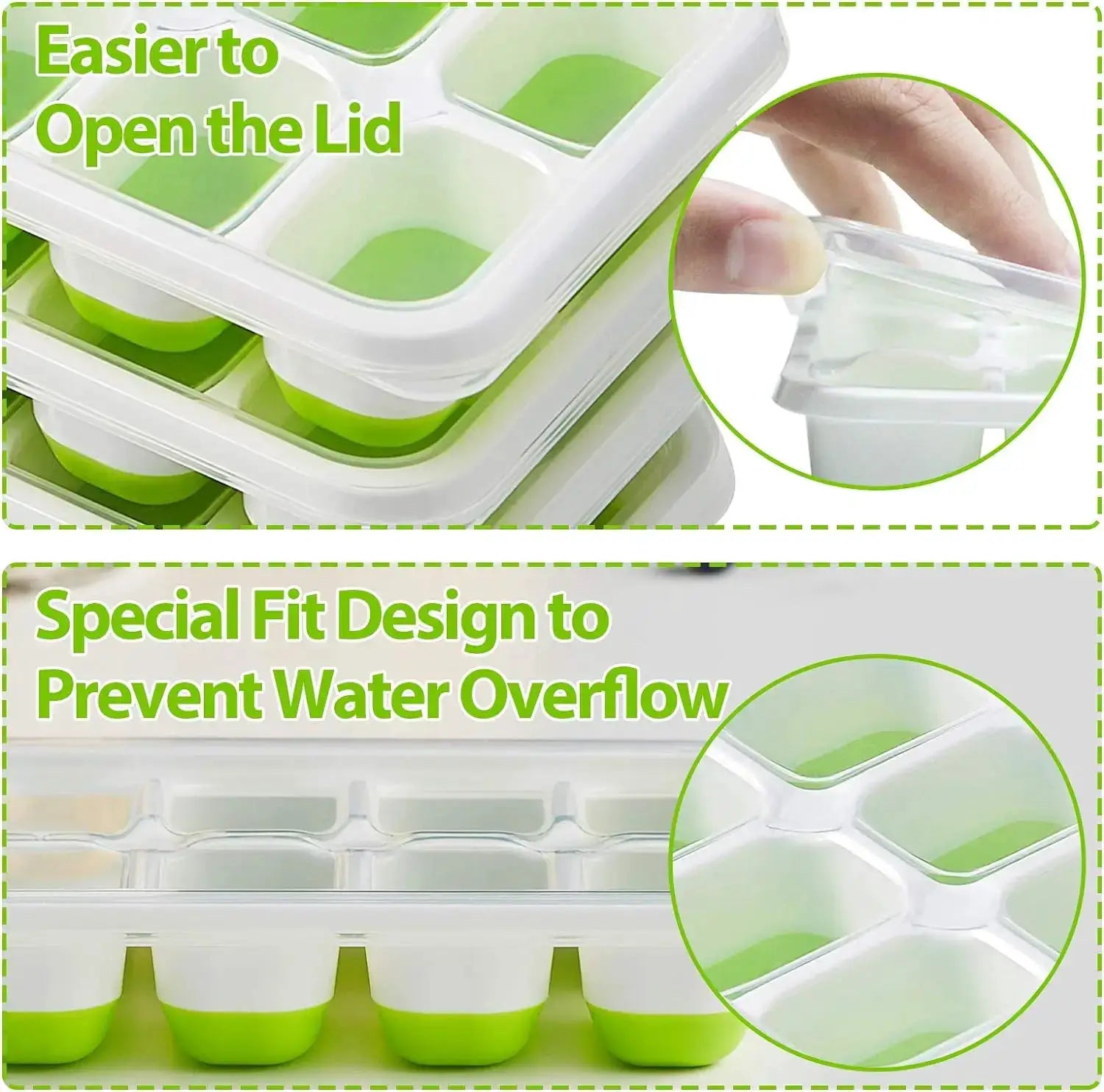 Silicone Ice Cube Tray With Lid Square 14 Cube Easy Release Ice Cube Molds For Summer Cocktails
