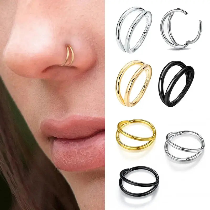Double Septum Rings Open Nose Hoops Cartilage Hoop Earrings Nose Piercing 16G 18G 20G 6mm 8mm 10mm