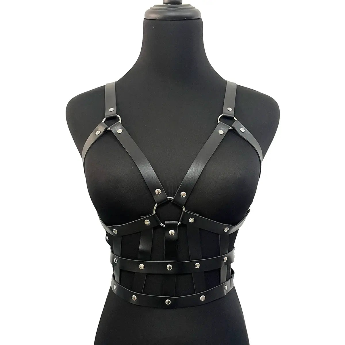 VelvetKink Chest Harness Synthetic Leather Lingerie Bodysuit With Suspender Garter Belt For Mature Fetish Play