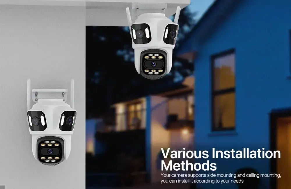 WONSDAR three-camera set of triple-lens WiFi IP security cameras, white outdoor PTZ with LED ring