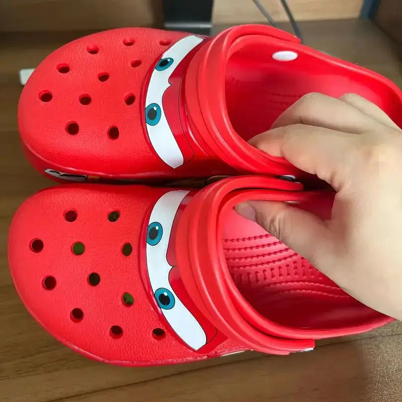 2026 Mcqueen Cartoon Slippers Waterproof EVA Outdoor Sandals for Adults Breathable Holes Beach Shoes
