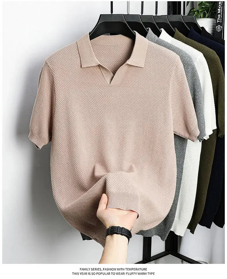 Polo shirt Simples Market beige 100% cotton, men's short-sleeve knitted polo with collar