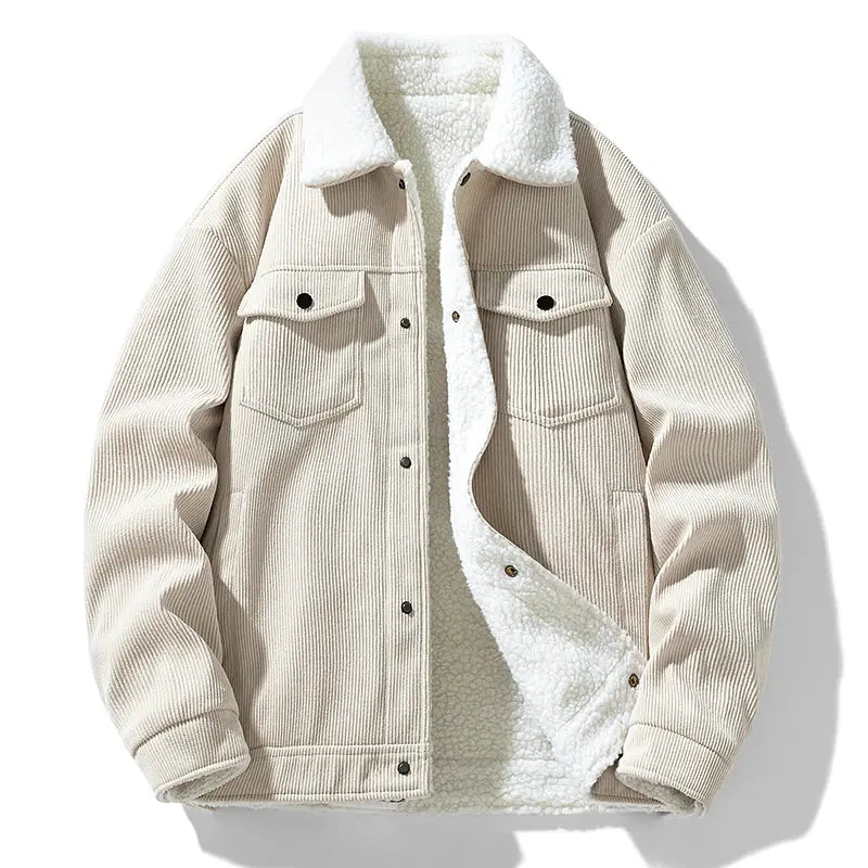 Men's corduroy jacket with white sherpa lining, beige