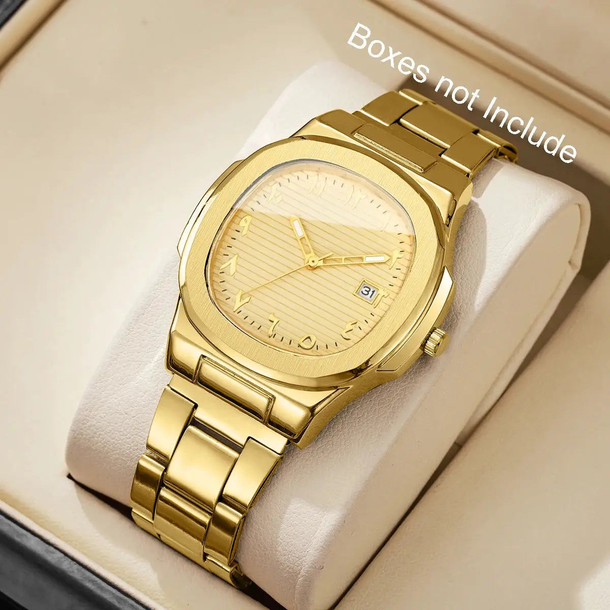 AuroraTime Luxury Square Dial Mens Business Watch Stainless Steel Strap Quartz Movement Calendar