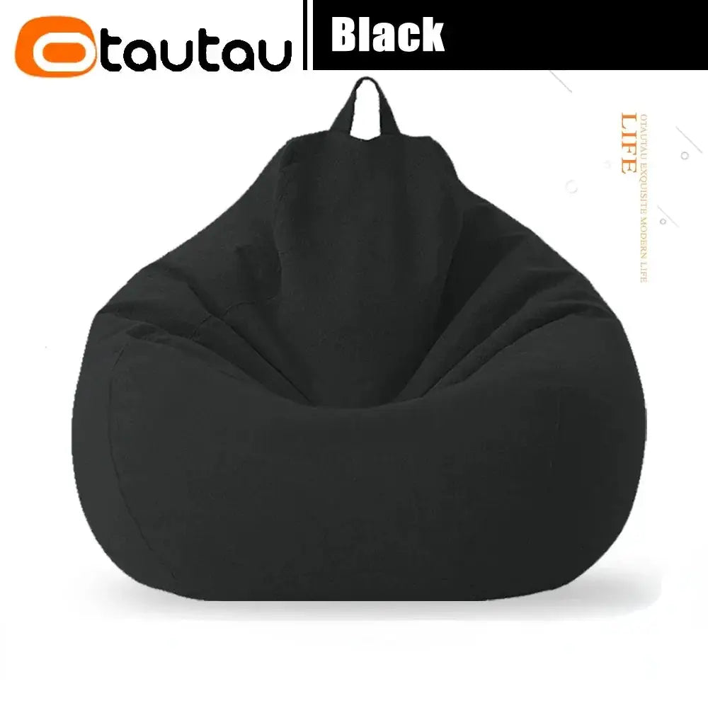 OTAUTAU black bean bag sofa with filler, cotton-linen fabric, 70cm lounge chair