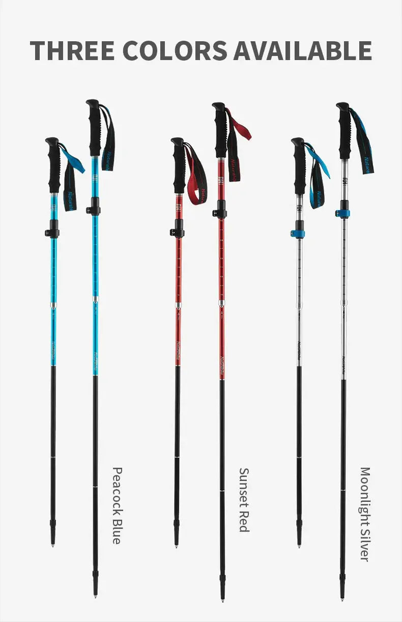 Naturehike trekking poles, ultralight telescopic hiking sticks, six poles in Peacock Blue, Sunset Red, Moonlight Silver