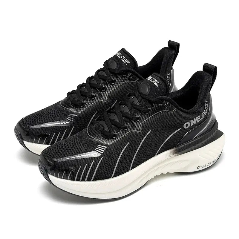 ONEMIX black lace-up running shoes for men, pair of non-slip outdoor sneakers with white sole