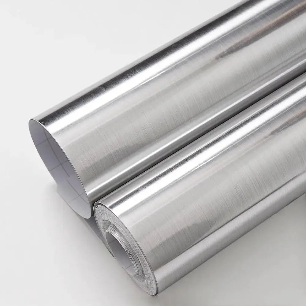 Simples Market PVC brushed silver wallpaper roll, removable and waterproof for kitchen decor