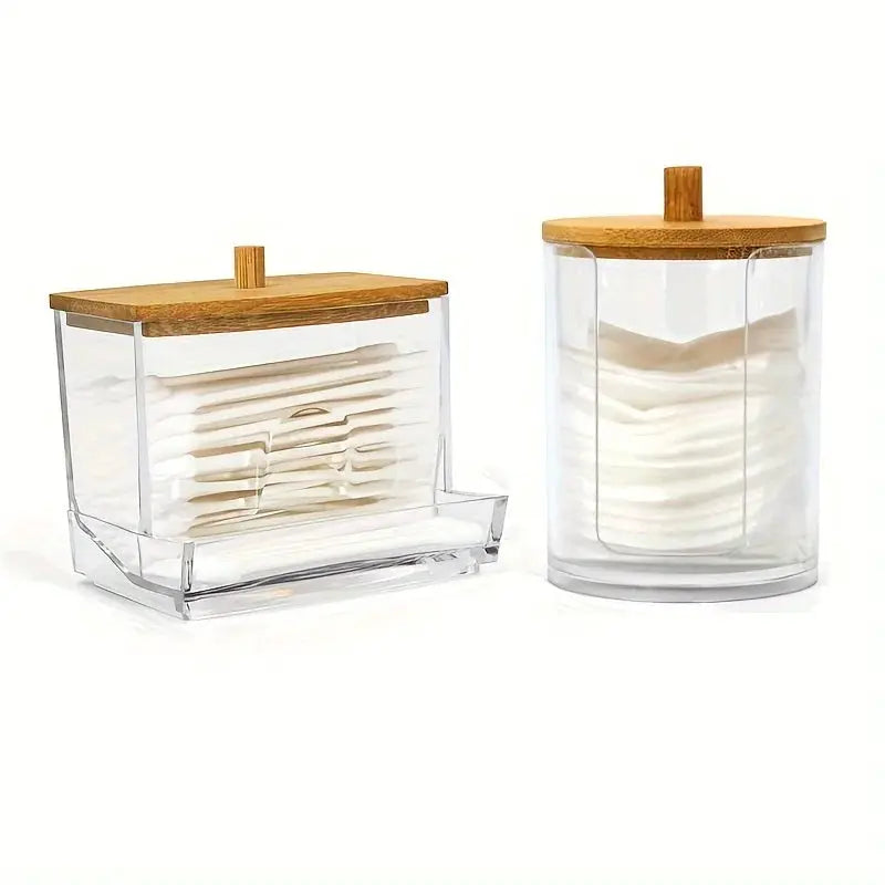 LuminaCosmetics Round Clear Acrylic Makeup Organizer For Cotton Pads And Swabs Storage And Easy Access