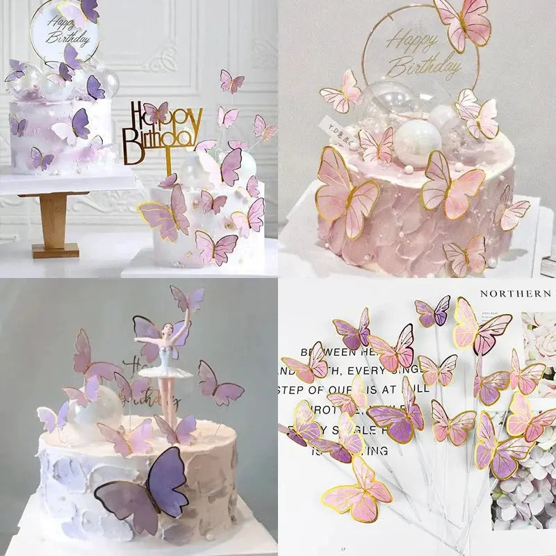 Colorful Gilt Edged Butterfly Cake Toppers Set Of 10 For Birthday Wedding Bridal Shower Dessert Table Decor