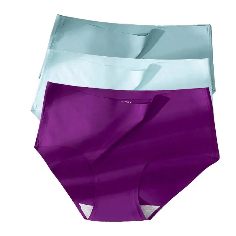 Simples Market 3-pack plus-size women's underwear; ice silk seamless briefs in purple, light blue, and teal