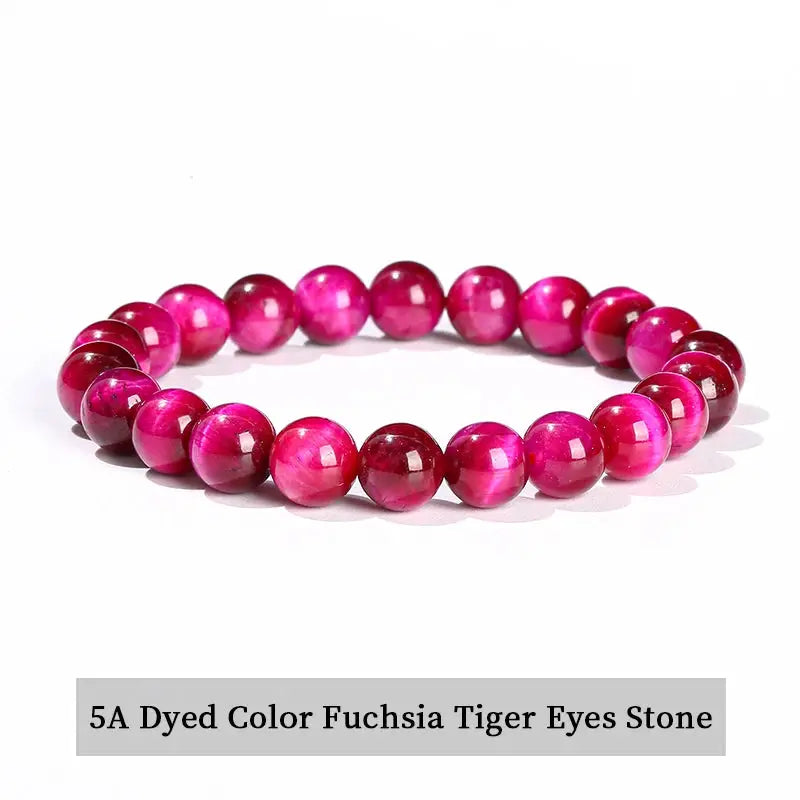 JD Natural Stone Beads Bracelet Amethyst Tiger Eye Crystal Quartz Agate Unisex Bangle Reiki Healing Jewelry Gift