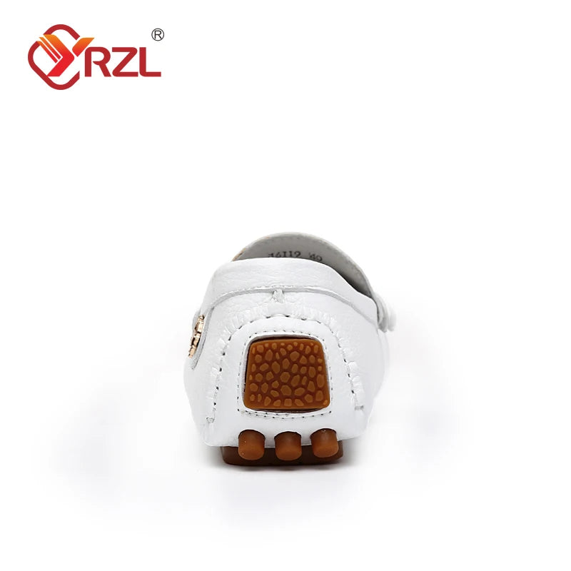 YRZL white leather men's loafer with textured brown heel patch and rubber stud sole