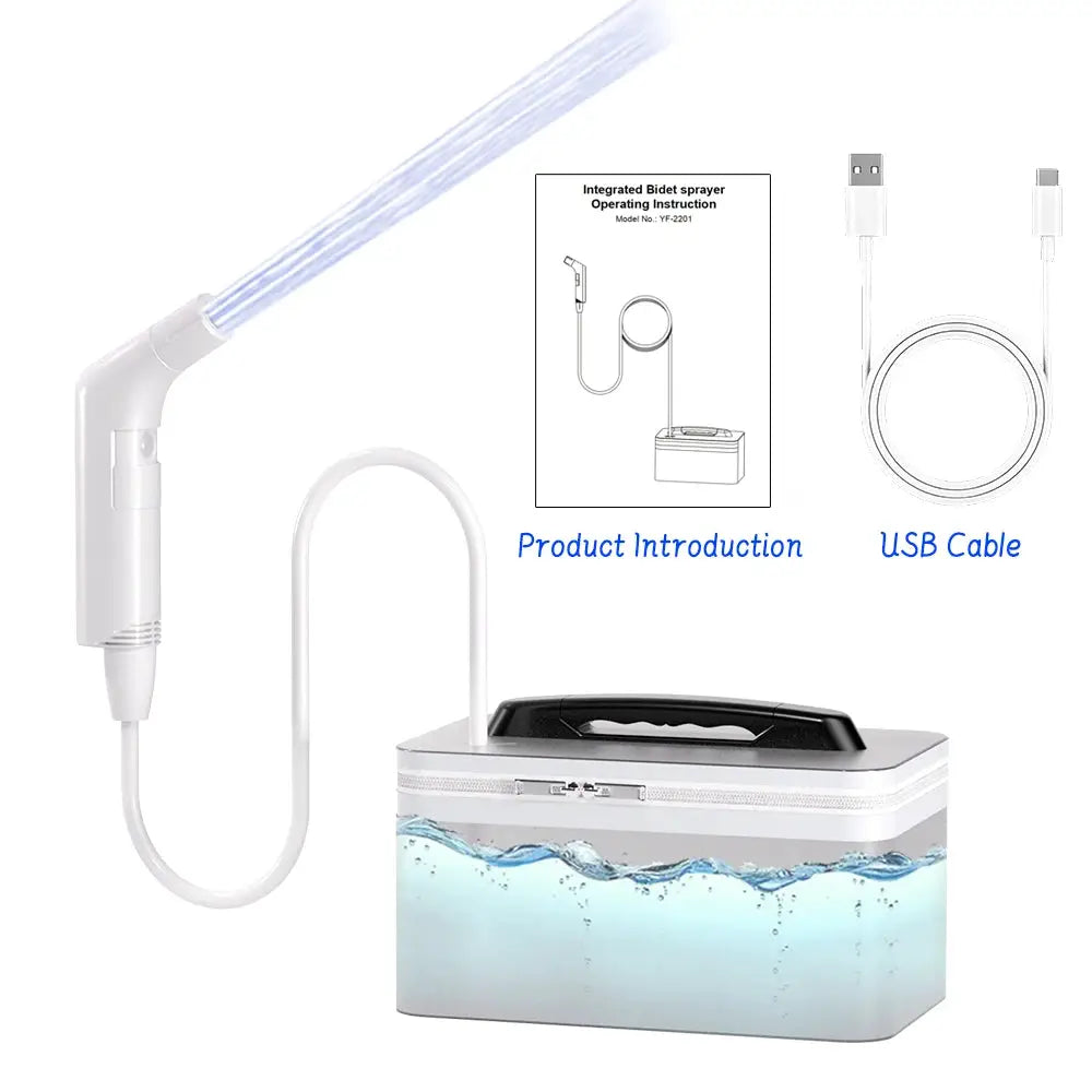 Wower portable electric bidet by Simples Market; white wand sprayer, 2.3L reservoir, USB rechargeable