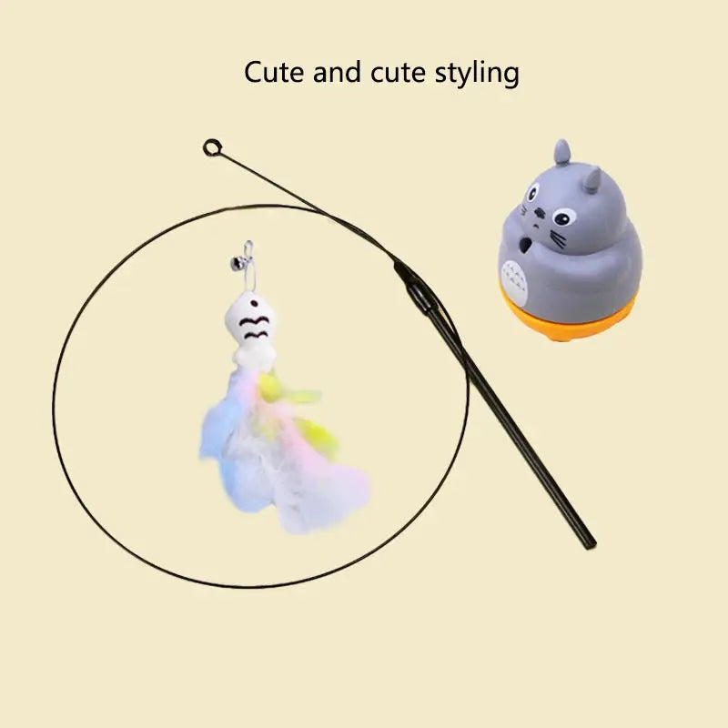 Interactive Cat Toy Feather Wand On Steel Wire Pole For Kitten Exercise And Mental Stimulation