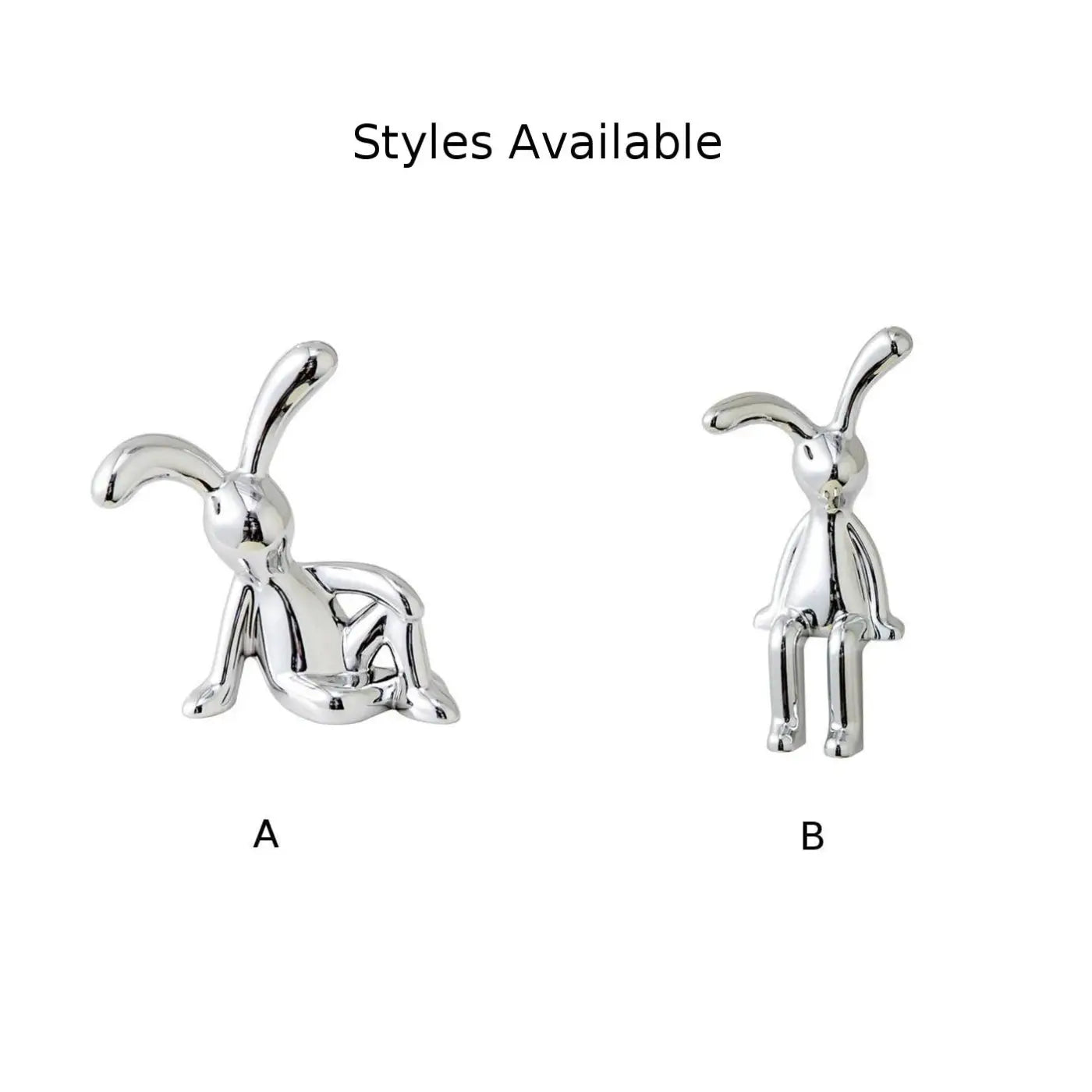 Simples Market chrome rabbit desk ornament set; two shiny silver cartoon rabbit figurines.