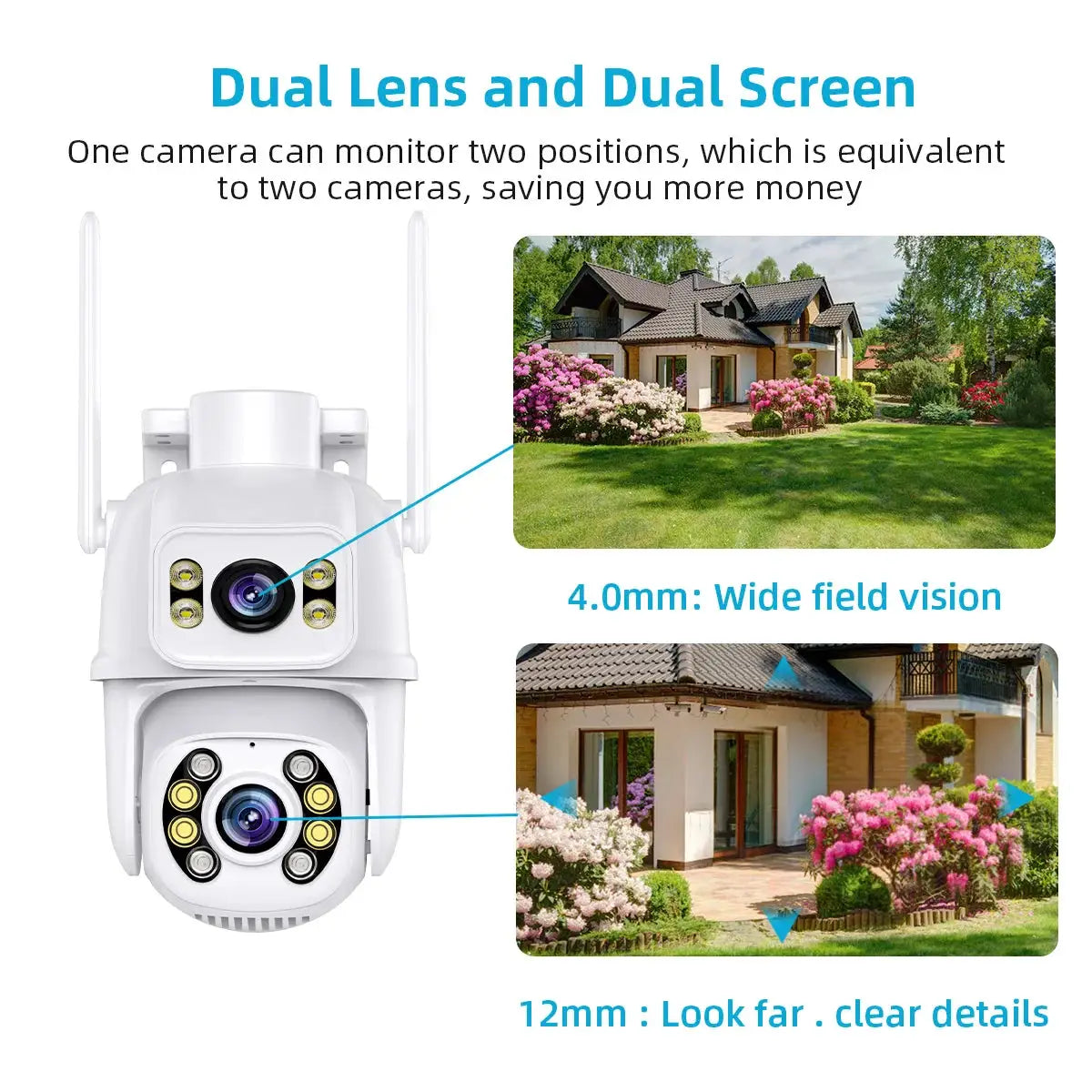 Simples Market 4K 8MP dual-lens outdoor wireless security IP camera with PTZ, white