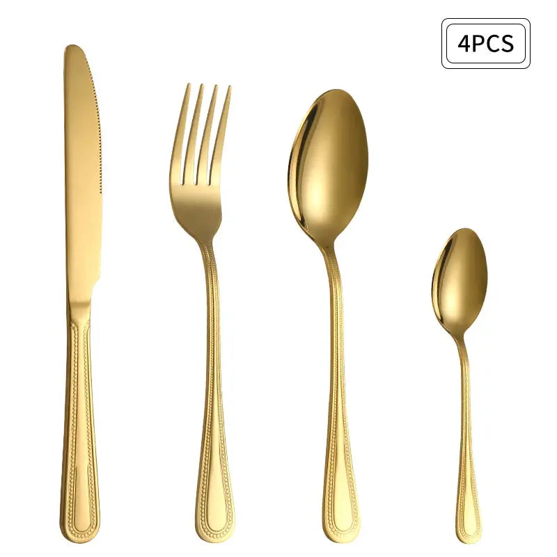 24 Piece Stainless Steel Gold Cutlery Set For 6 With Steak Knives Forks Spoons Dessert Forks Restaurant Kitchen